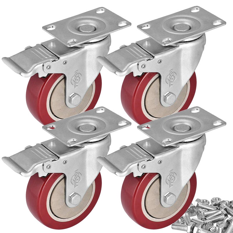 YOOGAA 5 inch Swivel Caster Wheels with Dual Locking Heavy Duty Castors Set of 4 Silent Rolling Top Plate Casters for Table, Trailer, Saw Table, Stage Toolbox, Bed, Corn Board - Image 1